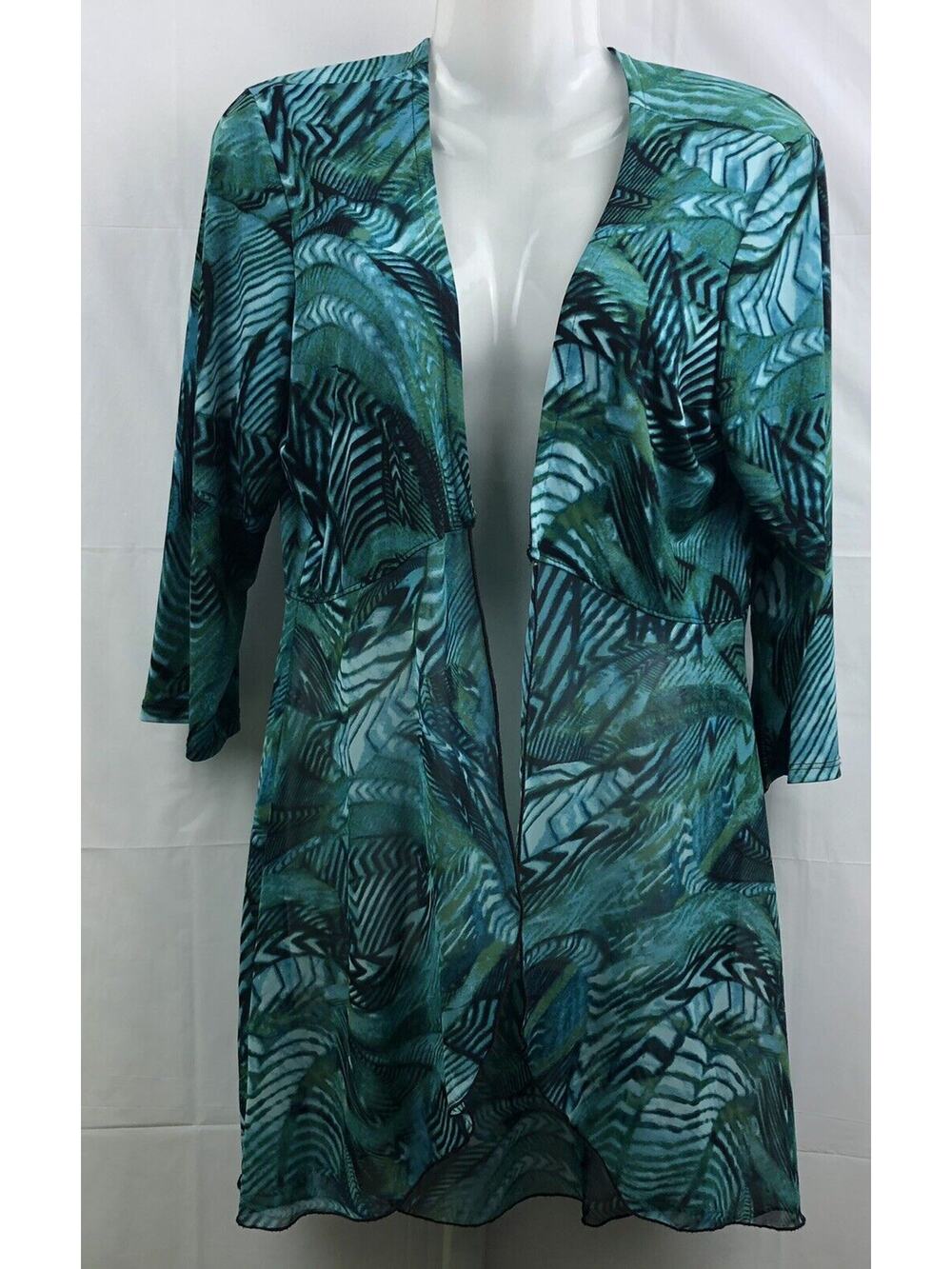 Peck & Peck Top Women Small Green Cardigan Open Front Bottom Half Sheer Stretch
